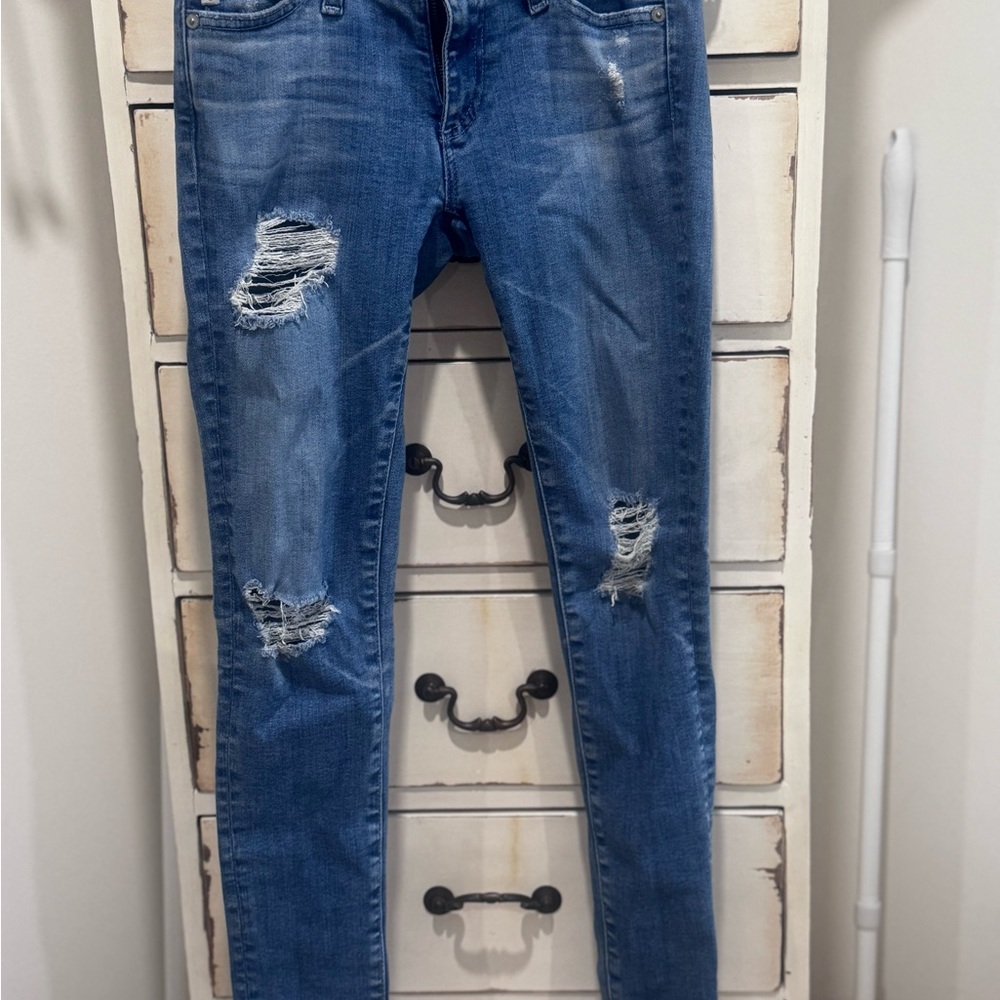 Ag Adriano Goldschmied Blue Skinny Distressed Jeans